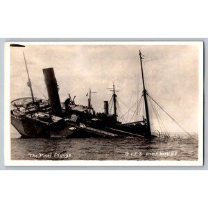 Antique SS Herbert L. Pratt (1918) RPPC The Final Plunge Ship Sinking #1611